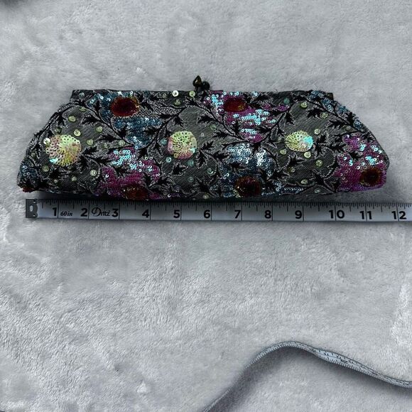 Y2K Express Sequin Beaded Floral Clutch Bag Purse Cocktail Party Glam Colorful - Picture 5 of 6